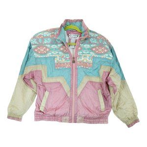 Vintage Active Stuff Fleece Panel Jacket Windbreaker‎ ~ Abstract Colorblock
